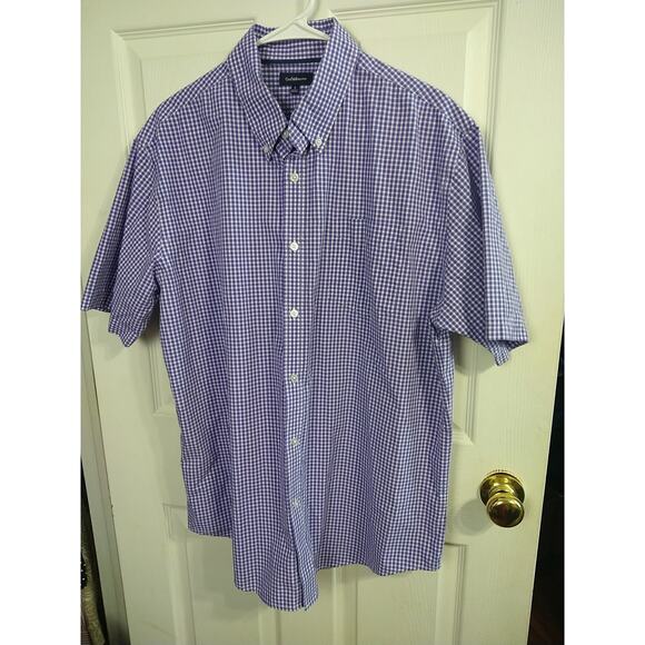 Croft&Barrow Men's L Shirt Purple White Checked Collared Button Shirt Sleeve - Picture 2 of 9